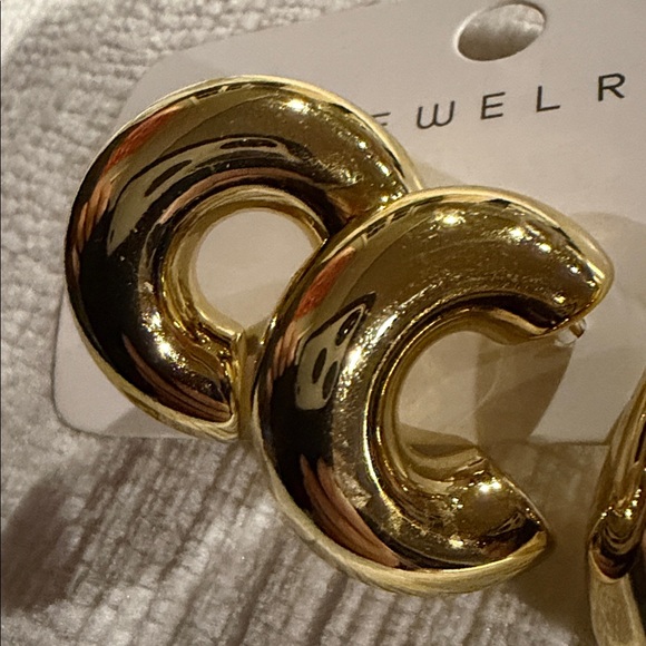 Gold Tone Chunky Hoop & Teardrop Earring Set - Picture 2 of 3